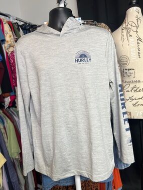 Hurley Light Gray Hoodie Tee with Navy Logo